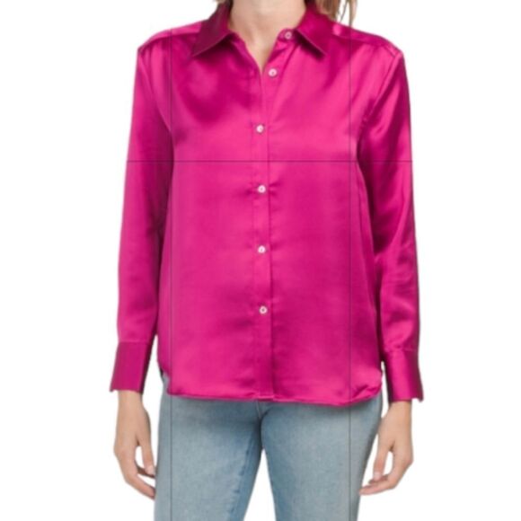 🔸️NWT Rachel Zoe Fuchsia Buttoned Long Sleeve Top Small - Picture 1 of 12